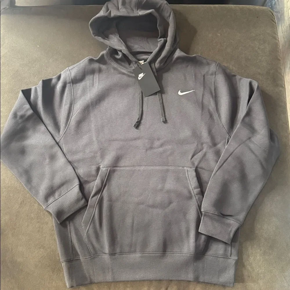 Nike Men’s Dark Gray Hoodie Fleece Lined Kangaroo Pocket Drawstring Hood Size M